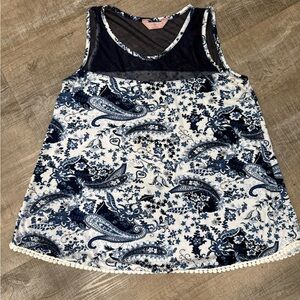 SJS Navy and White Paisley Tank Top